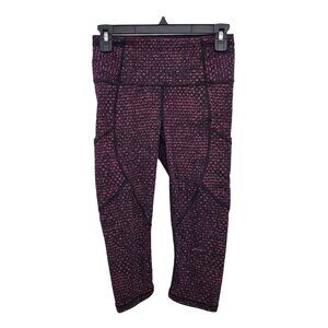 Lululemon Women's T60416 Black & Wine Printed Mesh‎ Back Crops W/ Pockets Size 4
